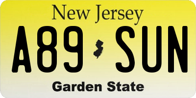 NJ license plate A89SUN