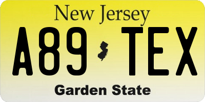 NJ license plate A89TEX
