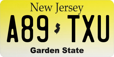 NJ license plate A89TXU