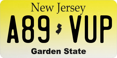 NJ license plate A89VUP