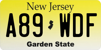 NJ license plate A89WDF