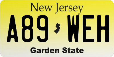 NJ license plate A89WEH