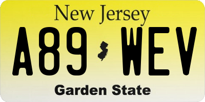NJ license plate A89WEV