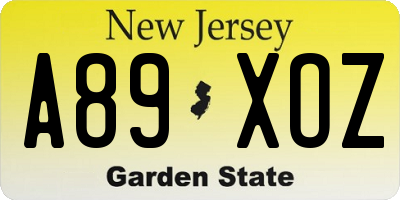 NJ license plate A89XOZ