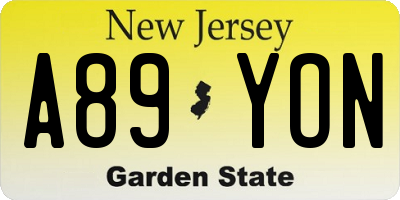NJ license plate A89YON