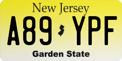 NJ license plate A89YPF