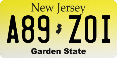 NJ license plate A89ZOI