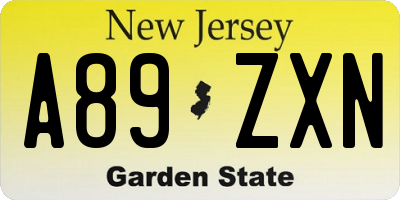 NJ license plate A89ZXN