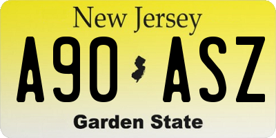 NJ license plate A90ASZ