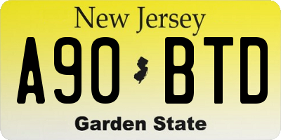 NJ license plate A90BTD