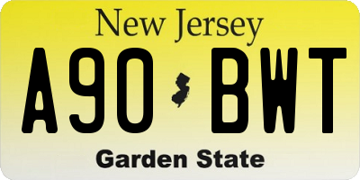 NJ license plate A90BWT