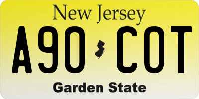 NJ license plate A90COT