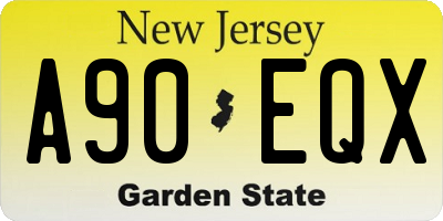 NJ license plate A90EQX
