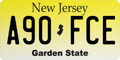 NJ license plate A90FCE