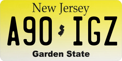 NJ license plate A90IGZ