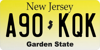 NJ license plate A90KQK