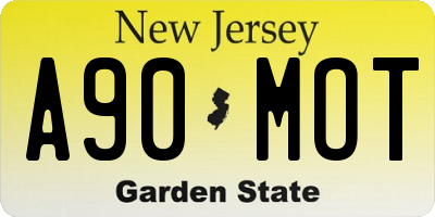 NJ license plate A90MOT