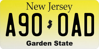 NJ license plate A90OAD