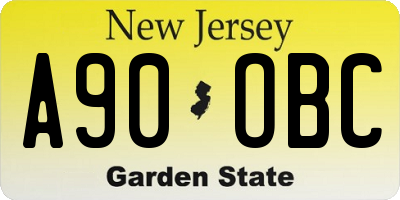 NJ license plate A90OBC