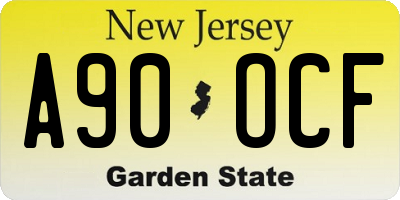NJ license plate A90OCF