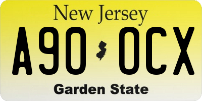 NJ license plate A90OCX