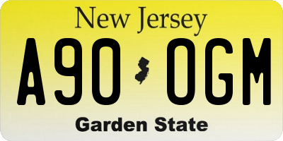 NJ license plate A90OGM