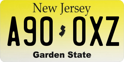 NJ license plate A90OXZ