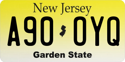 NJ license plate A90OYQ