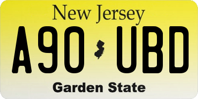 NJ license plate A90UBD