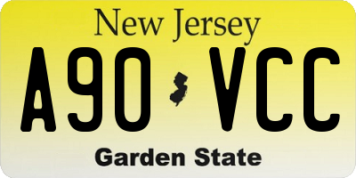 NJ license plate A90VCC
