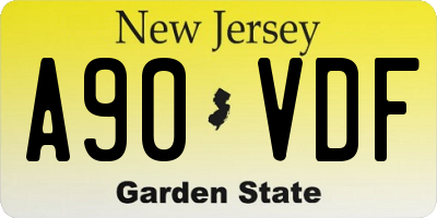 NJ license plate A90VDF
