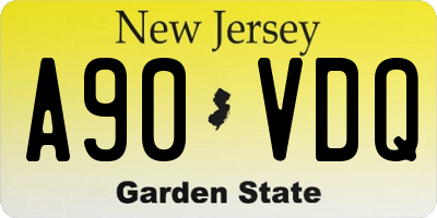 NJ license plate A90VDQ