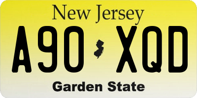 NJ license plate A90XQD