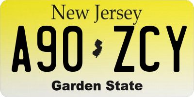 NJ license plate A90ZCY