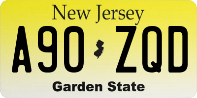 NJ license plate A90ZQD