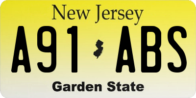 NJ license plate A91ABS