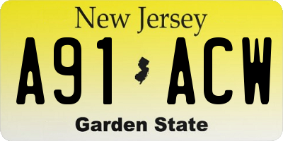 NJ license plate A91ACW