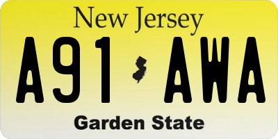 NJ license plate A91AWA