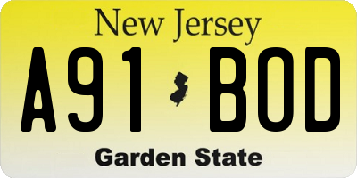 NJ license plate A91BOD