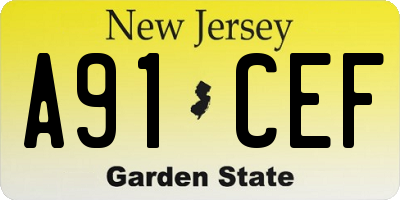 NJ license plate A91CEF