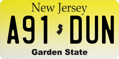 NJ license plate A91DUN