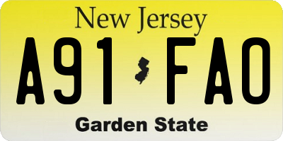 NJ license plate A91FAO