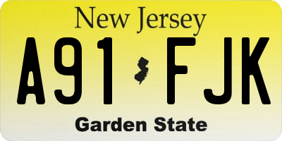NJ license plate A91FJK