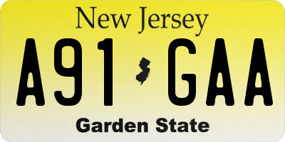 NJ license plate A91GAA