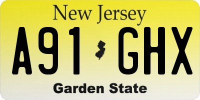 NJ license plate A91GHX
