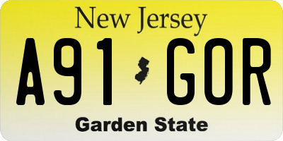 NJ license plate A91GOR