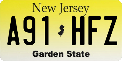 NJ license plate A91HFZ