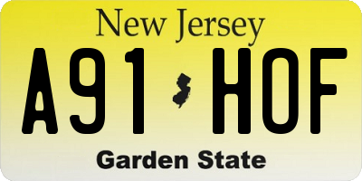 NJ license plate A91HOF