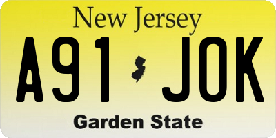 NJ license plate A91JOK
