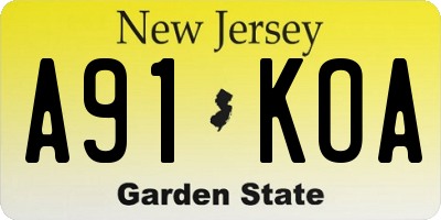 NJ license plate A91KOA